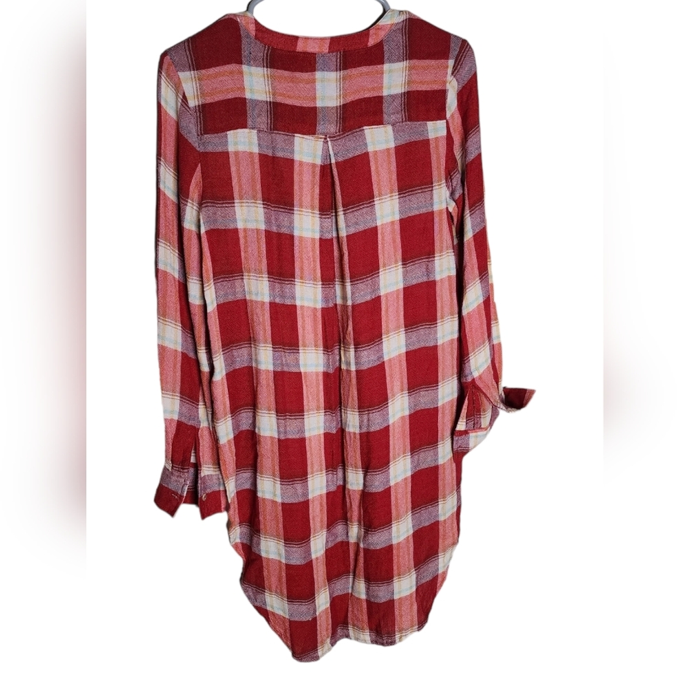 Anthropologie Akemi + Kin Lucie RedPlaid Long boho Tunic Top Blouse, Size XS - Picture 10 of 10